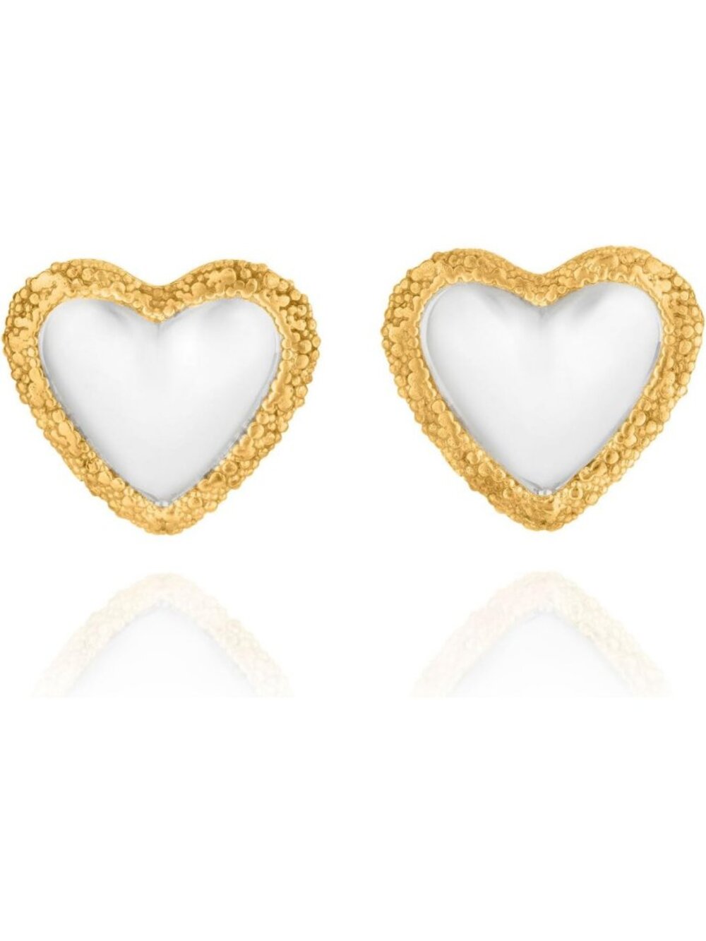 Chunky Sterling Silver Heart Stud Earrings - Two-Tone Gold Plated, Textured